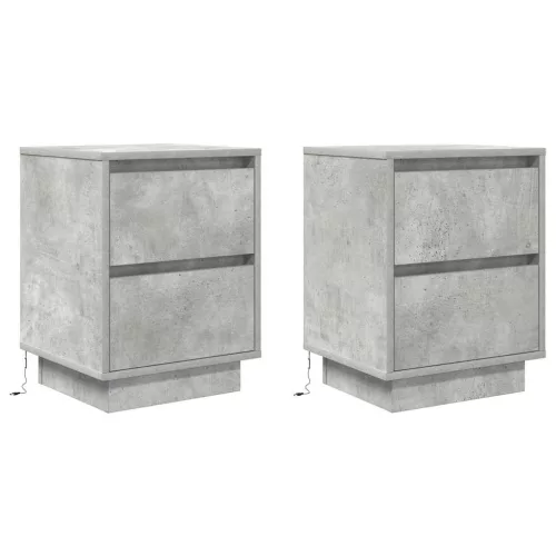 2 db betonszürke éjjeliszekrény LED-fényekkel 38x34x50 cm