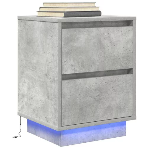 2 db betonszürke éjjeliszekrény LED-fényekkel 38x34x50 cm