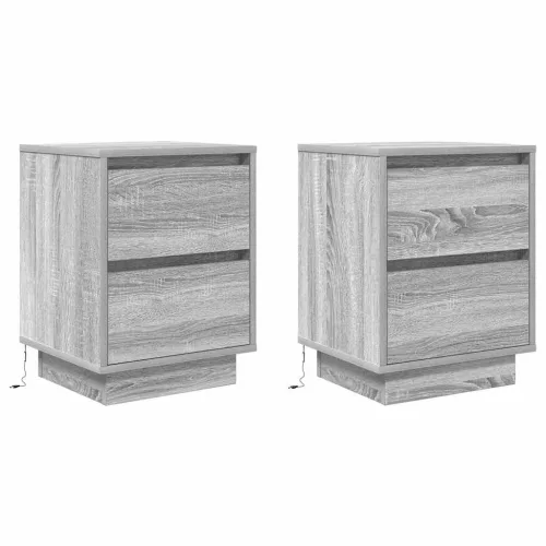 2 db szürke sonoma éjjeliszekrények LED világítással 38x34x50cm