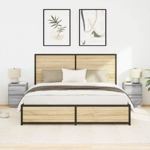 2 db szürke sonoma éjjeliszekrények LED világítással 38x34x50cm