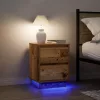 2 db antik fa éjjeliszekrények LED világítással 38x34x50 cm