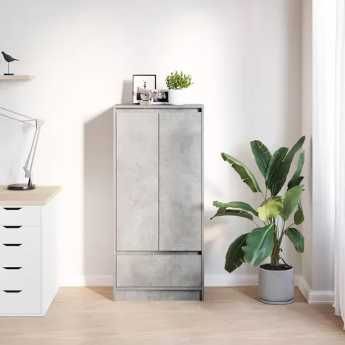 Betonszürke szerelt fa szekrény fiókkal 55,5x34x119,5 cm