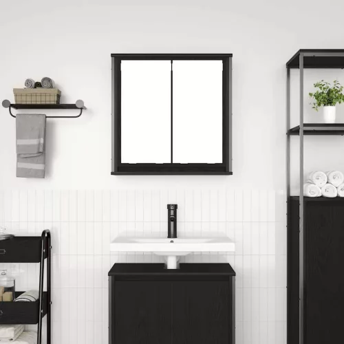 Fekete tölgy fürdőszoba fali szekrény tükörrel 60x21x60 cm