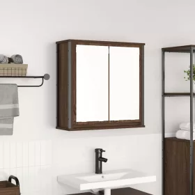   Barna tölgy fürdőszoba fali szekrény tükörrel 60x21x60 cm