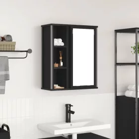   Fekete tölgy fürdőszoba fali szekrény tükörrel 50x21x60 cm