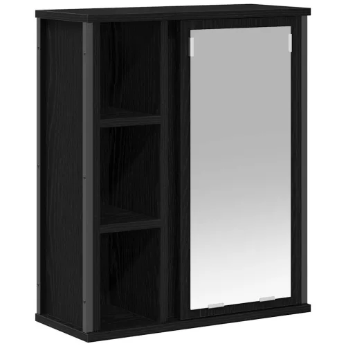 Fekete tölgy fürdőszoba fali szekrény tükörrel 50x21x60 cm