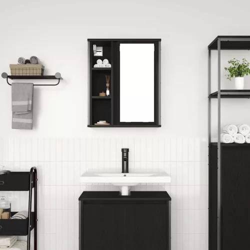 Fekete tölgy fürdőszoba fali szekrény tükörrel 50x21x60 cm