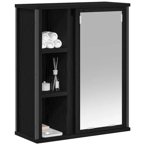 Fekete tölgy fürdőszoba fali szekrény tükörrel 50x21x60 cm