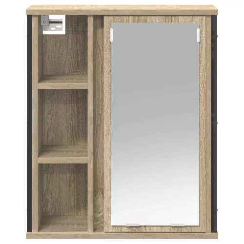 Tölgy színű fürdőszoba fali szekrény tükörrel 50x21x60 cm