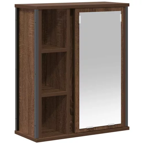 Barna tölgy fürdőszoba fali szekrény tükörrel 50x21x60 cm