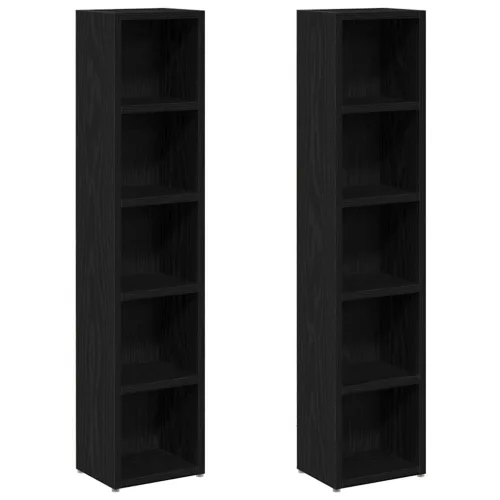 2 db fekete tölgy színű szerelt fa CD-szekrény 21x16x93,5 cm