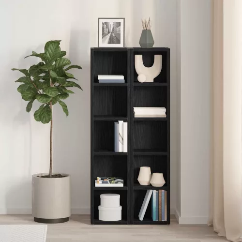 2 db fekete tölgy színű szerelt fa CD-szekrény 21x16x93,5 cm