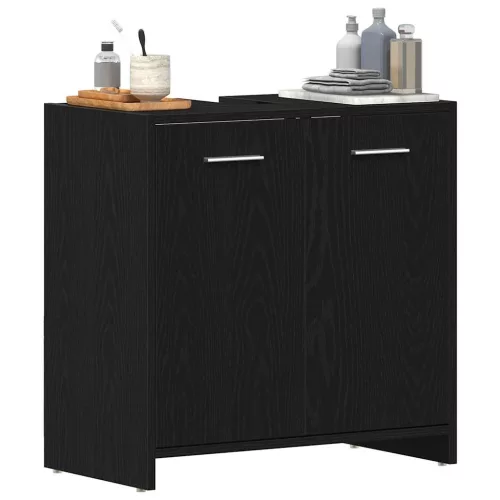 Fekete tölgy szerelt fa fürdőszobai mosdószekrény 60x33x60 cm