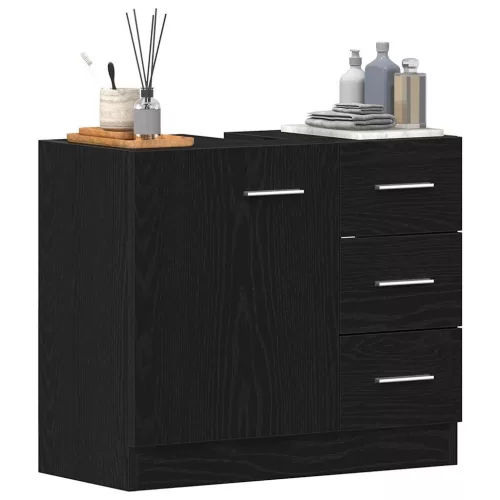 Fekete tölgy színű szerelt fa mosdószekrény 63x30x54 cm