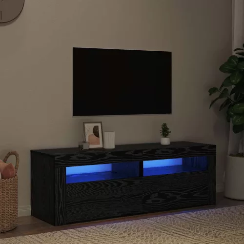 Fekete tölgy szerelt fa TV-szekrény LED-ekkel 120x35x40 cm