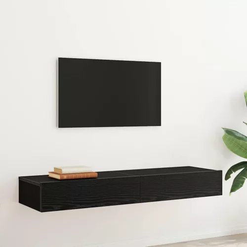 2 db fekete tölgyfa TV-szekrény LED lámpákkal 60 x 35 x 15,5 cm