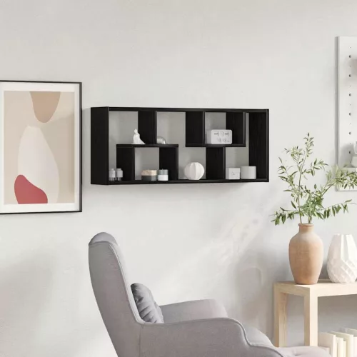 Fekete tölgyfa fali polc 36 x 16 x 90 cm