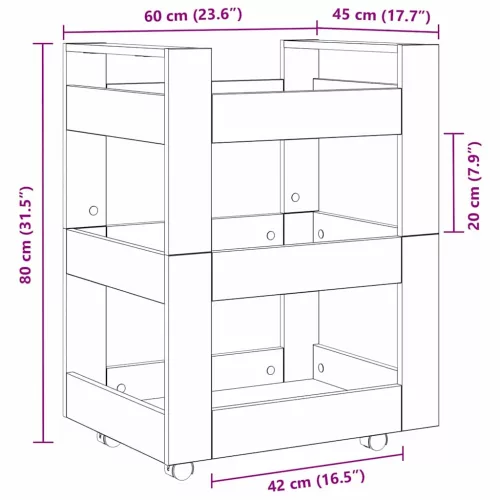 Konyhai kocsi Musta tammi 60 x 45 x 80 cm Faanyag