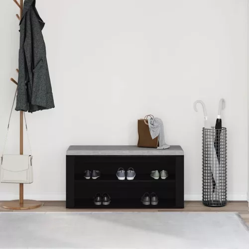 Fekete tölgyfa cipőpad 100 x 35 x 45 cm rétegelt fából