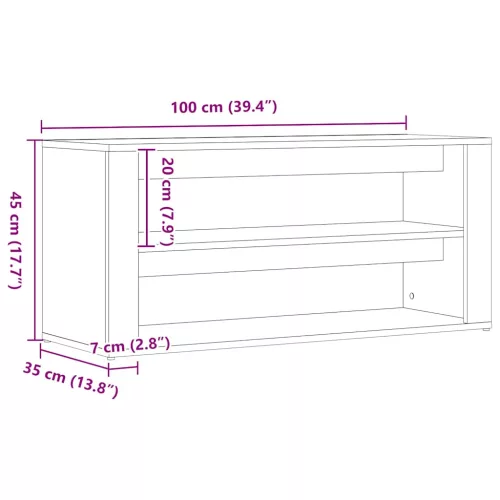 Fekete tölgyfa cipőpad 100 x 35 x 45 cm rétegelt fából