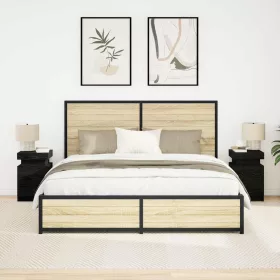 Éjjeli szekrény 2 pcs Musta tammi 35 x 39 x 55 cm Faanyag
