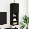 TV szekrény LED -es lámpákkal Fekete 30.5 x 30 x 102 cm Faanyag