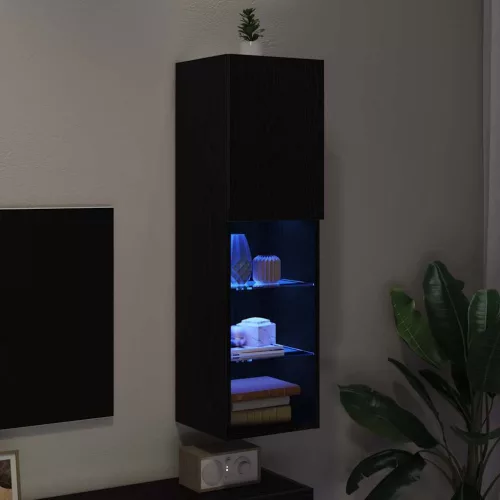 TV szekrény LED -es lámpákkal Fekete 30.5 x 30 x 102 cm Faanyag