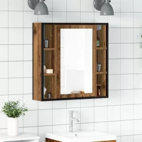 Antik fa szerelt fa fürdőszobai tükör 60 x 16 x 60 cm