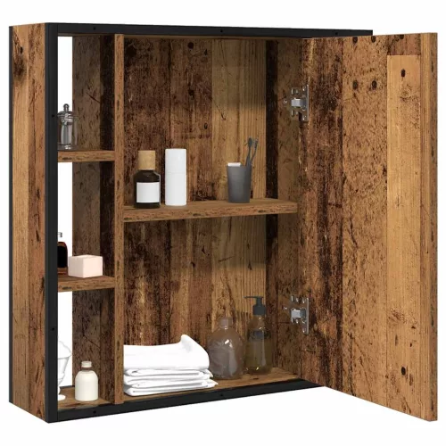 Antik fa szerelt fa fürdőszobai tükör 60 x 16 x 60 cm