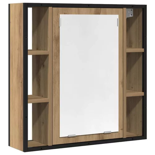 Kézműves tölgy szerelt fa tükrös fürdőszobaszekrény 60x16x60 cm