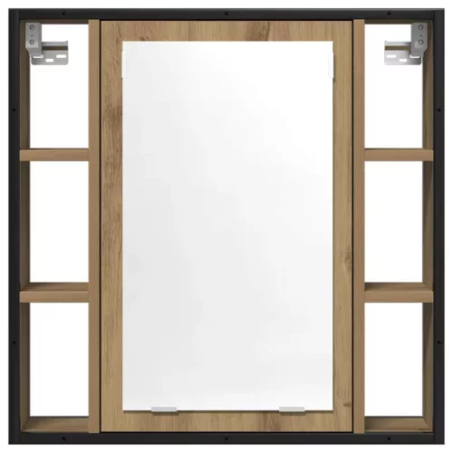 Kézműves tölgy szerelt fa tükrös fürdőszobaszekrény 60x16x60 cm