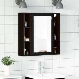   Fekete tölgyfa fürdőszobai tükrös szekrény 60 x 16 x 60 cm