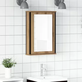   Kézműves tölgy szerelt fa tükrös fürdőszobaszekrény 42x12x60 cm