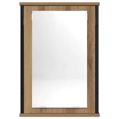 Kézműves tölgy szerelt fa tükrös fürdőszobaszekrény 42x12x60 cm
