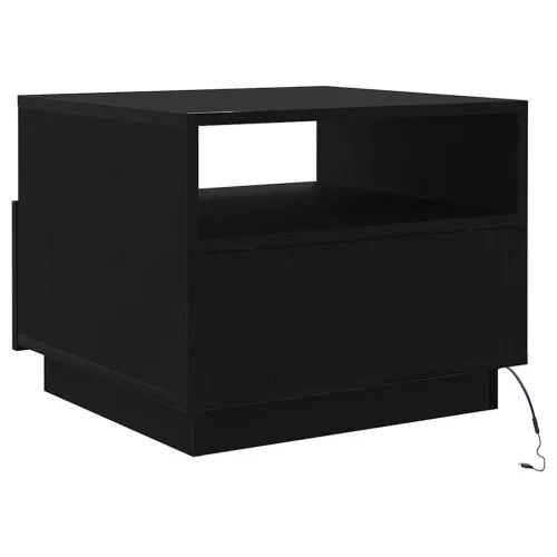 Fekete tölgyszínű dohányzóasztal LED-lámpákkal 50x49x40 cm