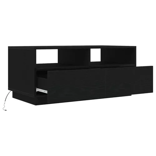 Fekete tölgyszínű dohányzóasztal LED-lámpákkal 90x49x40 cm
