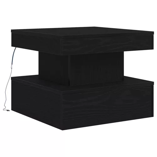 Fekete tölgyszínű dohányzóasztal LED-lámpákkal 50 x 50 x 40 cm