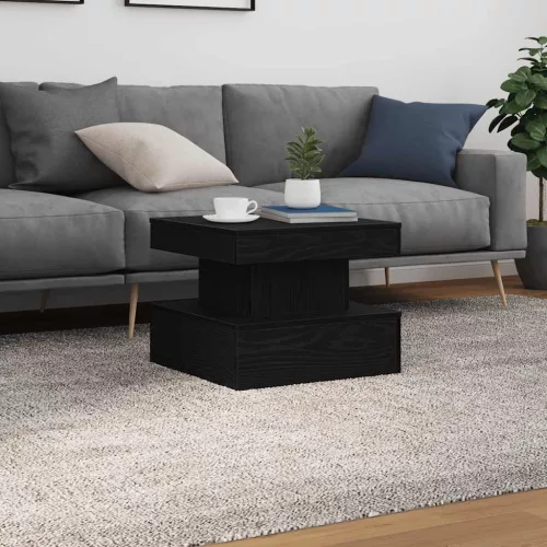 Fekete tölgyszínű dohányzóasztal LED-lámpákkal 50 x 50 x 40 cm