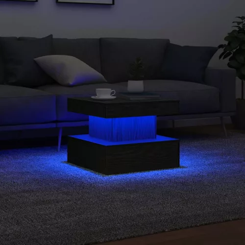 Fekete tölgyszínű dohányzóasztal LED-lámpákkal 50 x 50 x 40 cm