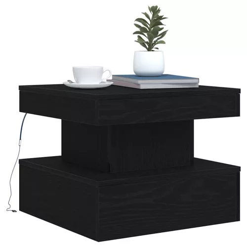 Fekete tölgyszínű dohányzóasztal LED-lámpákkal 50 x 50 x 40 cm
