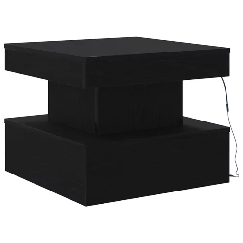 Fekete tölgyszínű dohányzóasztal LED-lámpákkal 50 x 50 x 40 cm