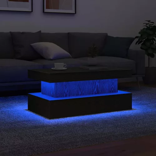 Fekete tölgy dohányzóasztal LED-lámpákkal 90x50x40 cm