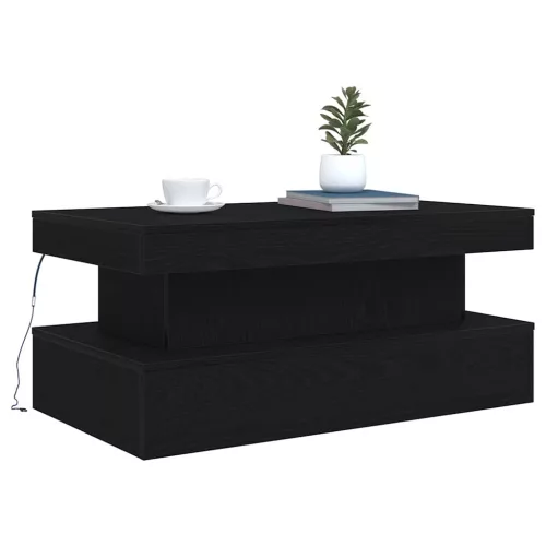 Fekete tölgy dohányzóasztal LED-lámpákkal 90x50x40 cm