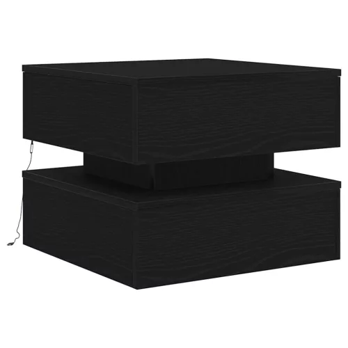 Fekete tölgyszínű dohányzóasztal LED-lámpákkal 50 x 50 x 40 cm