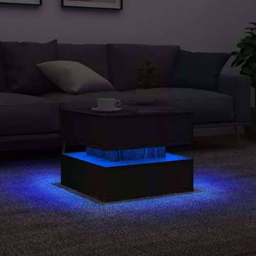 Fekete tölgyszínű dohányzóasztal LED-lámpákkal 50 x 50 x 40 cm