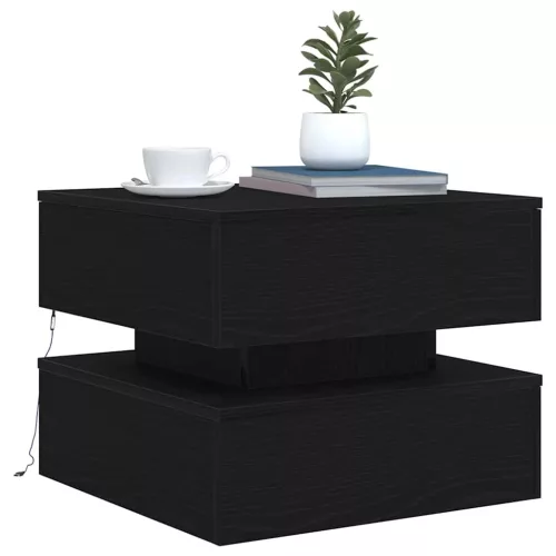 Fekete tölgyszínű dohányzóasztal LED-lámpákkal 50 x 50 x 40 cm