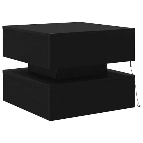 Fekete tölgyszínű dohányzóasztal LED-lámpákkal 50 x 50 x 40 cm