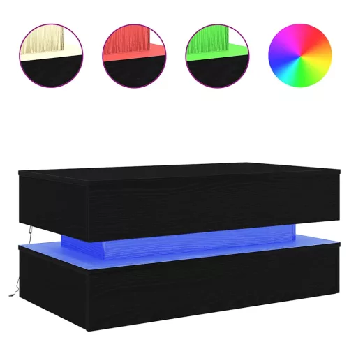 Fekete tölgy dohányzóasztal LED-lámpákkal 90x50x40 cm