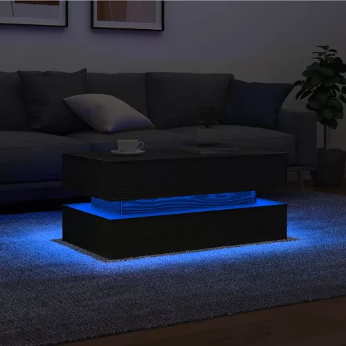 Fekete tölgy dohányzóasztal LED-lámpákkal 90x50x40 cm
