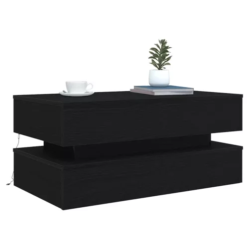 Fekete tölgy dohányzóasztal LED-lámpákkal 90x50x40 cm